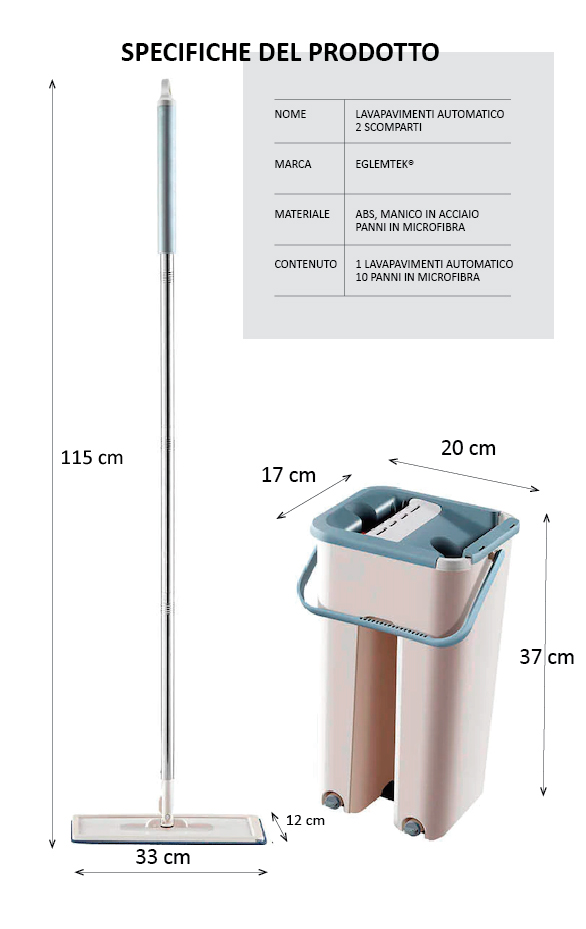 Set Mocio Lavapavimenti e Secchio 10 Panni Inclusi Mop Pavimenti In Microfibra  Manico In Metallo Secchio Con Doppia Vaschetta Vasca Per Uso Bagnato E  Asciutto Con Tappo Svuotamento Ideale Pavimenti