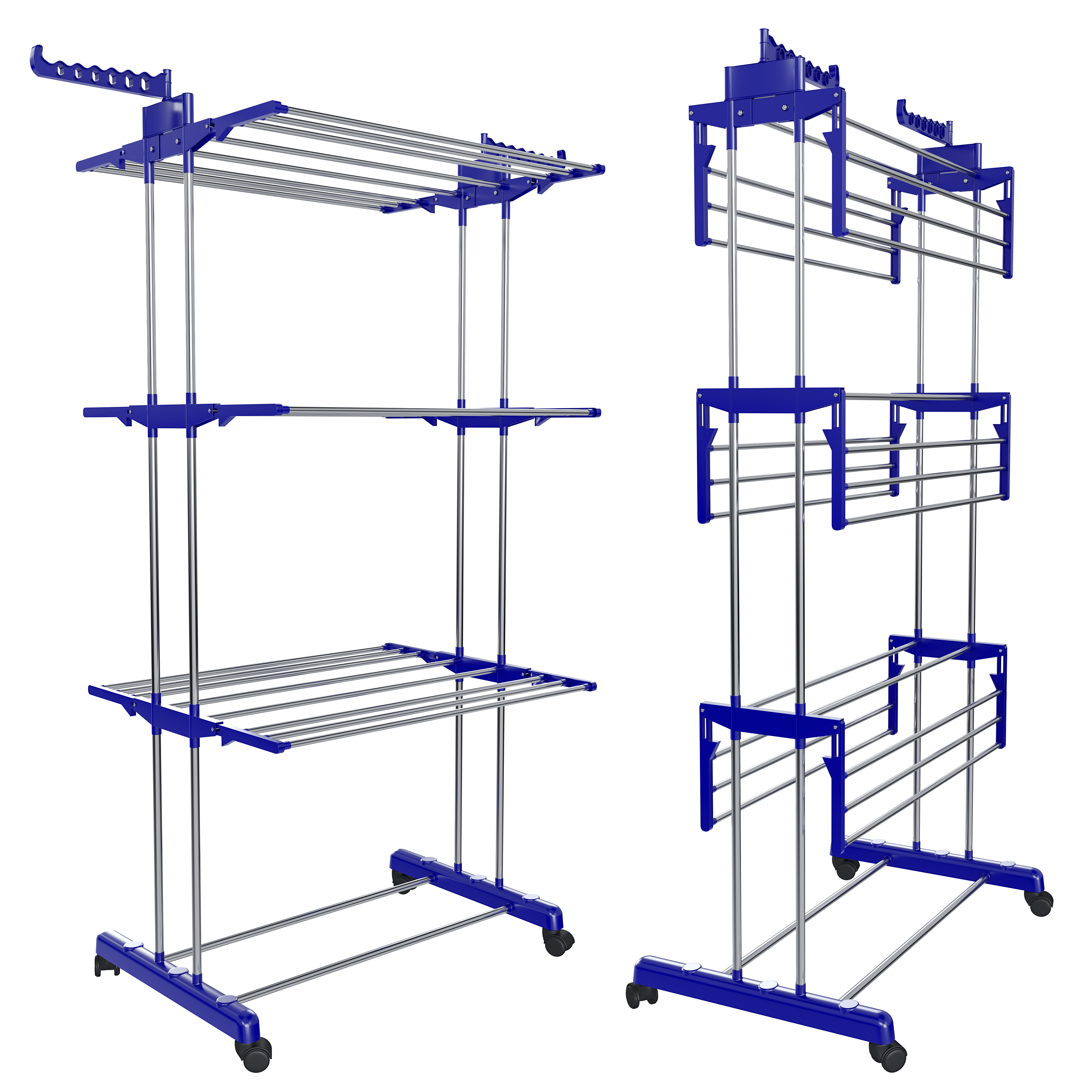 Stendibiancheria A Rotelle Stendino A Torre Verticale In Acciaio E ABS 4  Piani Ripiani Pieghevole Modulabile Salvaspazio Con Ali Richiudibile  Biancheria Interno Esterno 169 x 75.5 x 63.5 Cm (Blu)